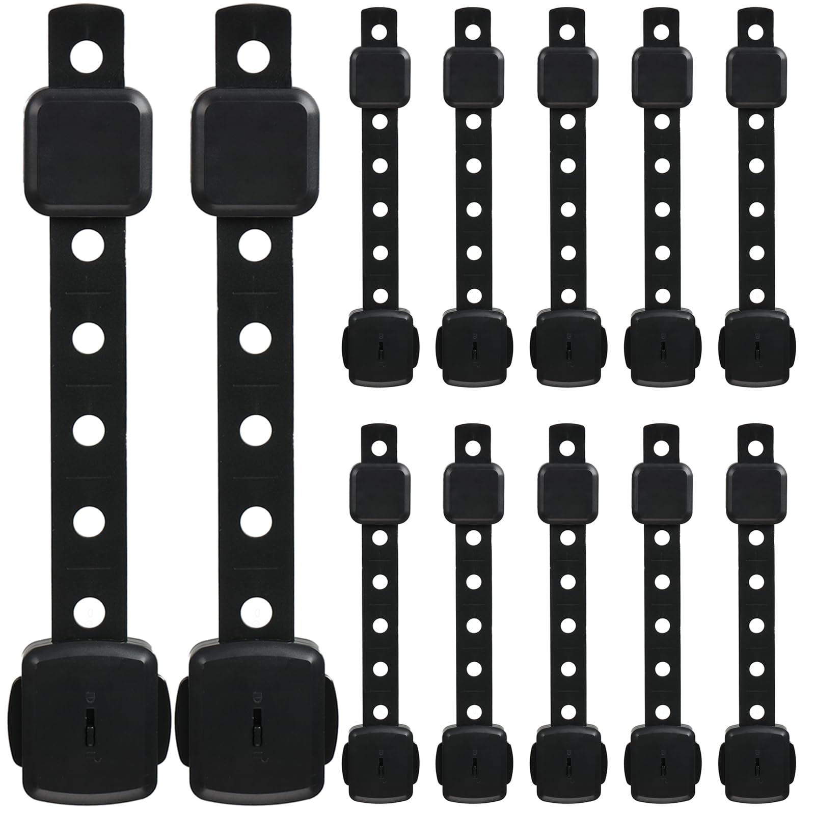 Fursafe&Q cabinet lock with adhesive straps for drill-free cabinet security.