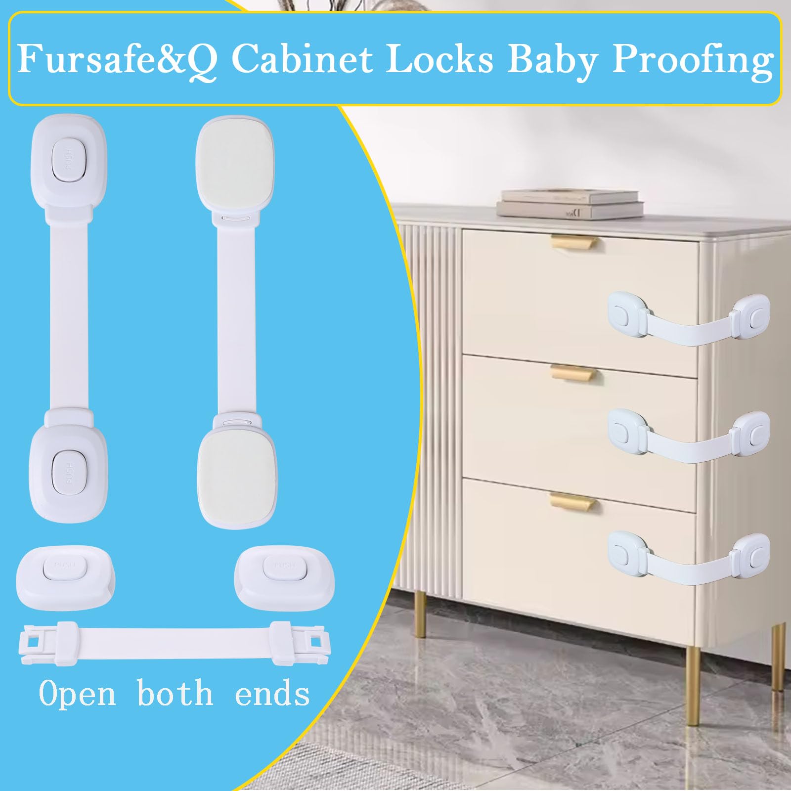 Fursafe&Q cabinet locks on drawer and door for childproof protection
