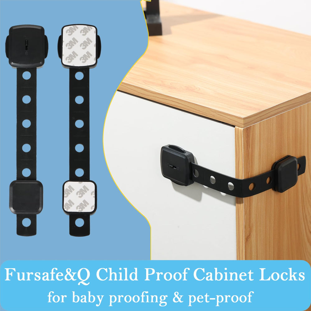 Fursafe&Q flexible strap adjusts to fit different cabinet shapes.