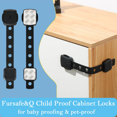 Fursafe&Q flexible strap adjusts to fit different cabinet shapes.