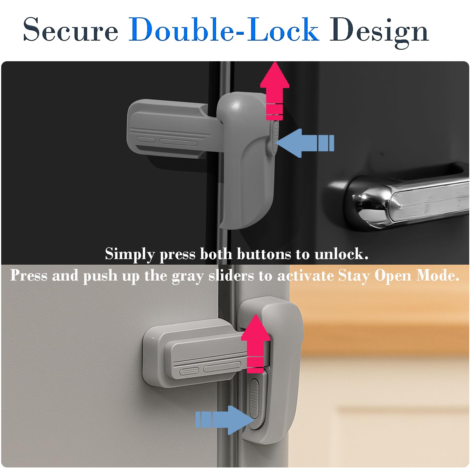 Fursafe&Q fridge lock with two-buttons unlock action in hand