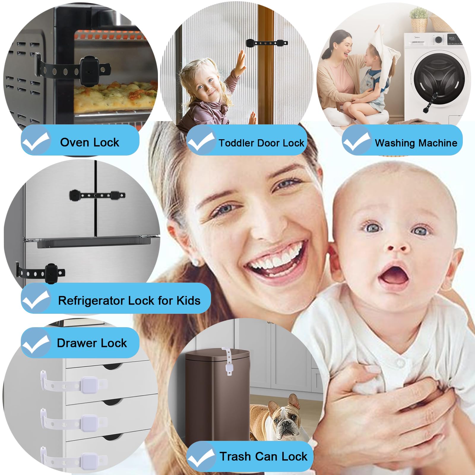 Fursafe&Q multi-surface latch for cupboards, drawers, and dressers.