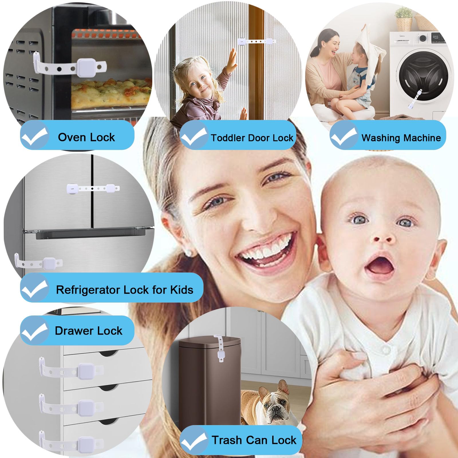 A toddler near locked cabinet using Fursafe&Q for safety.