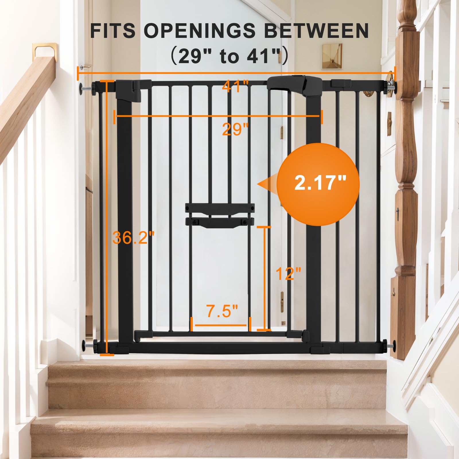 FURTIME pressure-mounted gate installation on stairs for quick setup.