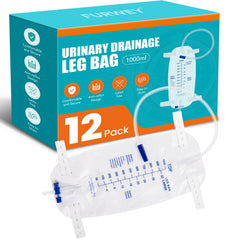 FURWEY 12-pack 1000ml catheter bags ready for single-use hygiene.