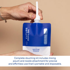 Future Method Anal Douche Kit mixing pouch with powder for effortless preparation.
