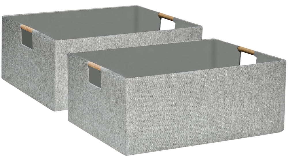 fuuloxe collapsible storage box with wooden handles for easy transport between rooms.