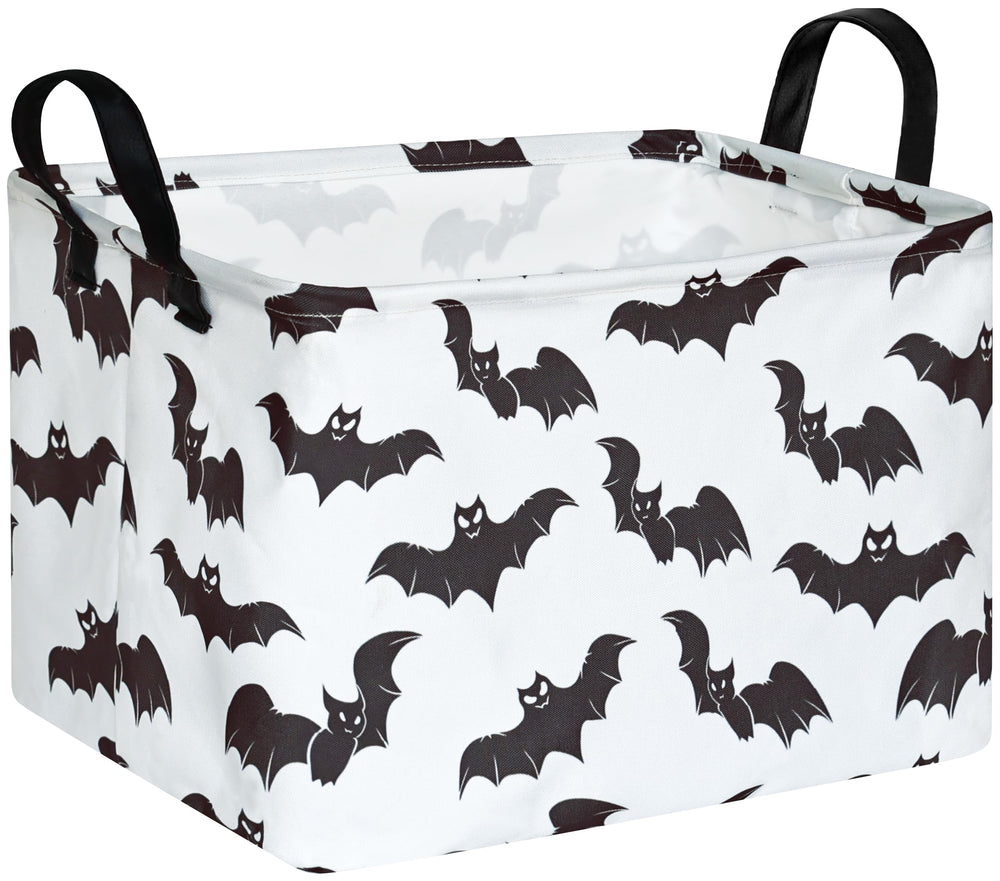 FUULOXE Halloween bat storage basket with handles for easy toy storage and decor.