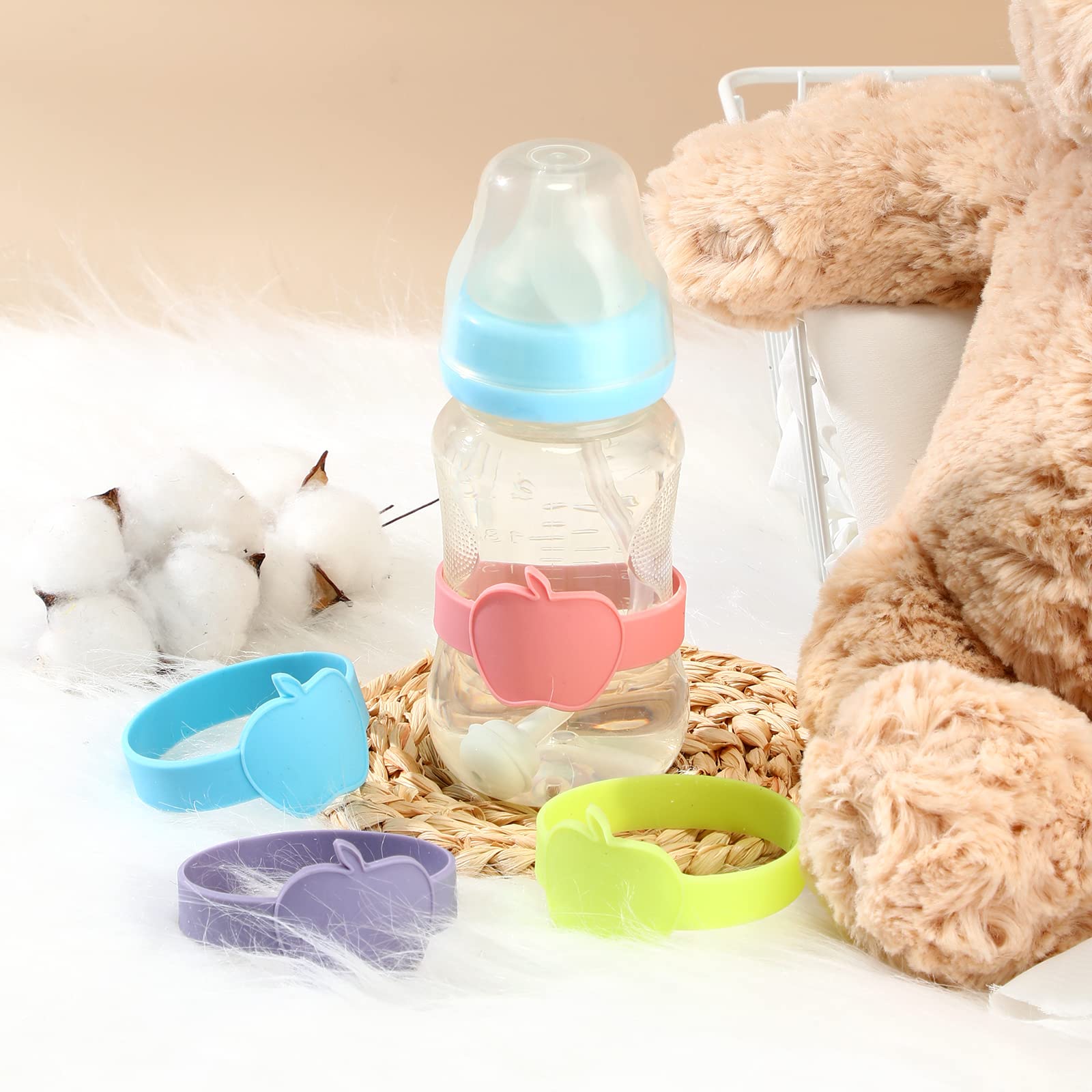 Elastic silicone labels stretch to fit most 14 oz bottles.