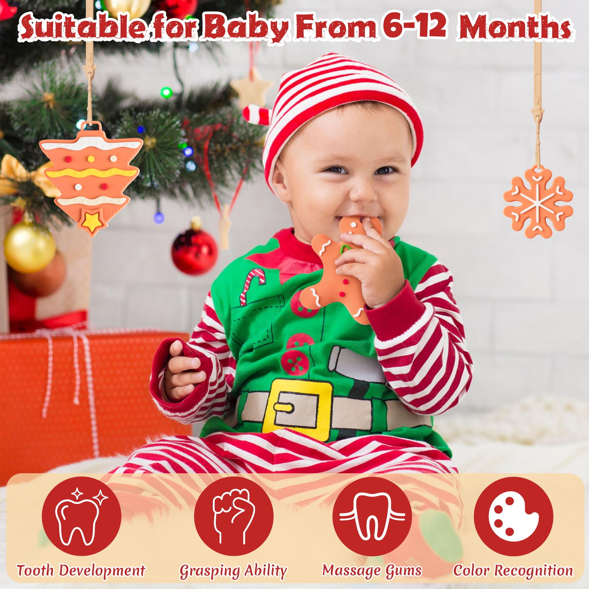 FVhujuan Christmas teether snowflake front sensory-friendly silicone texture