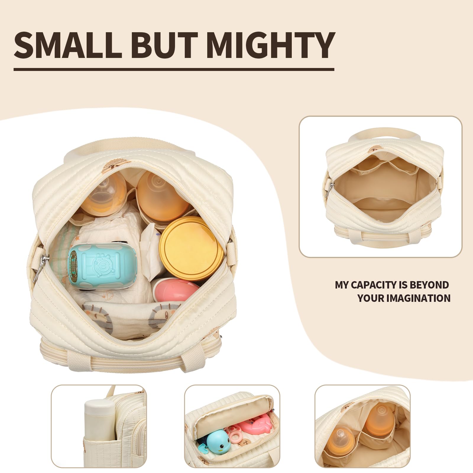 Fwkekye diaper bag with two bottle pockets keeps bottles upright.