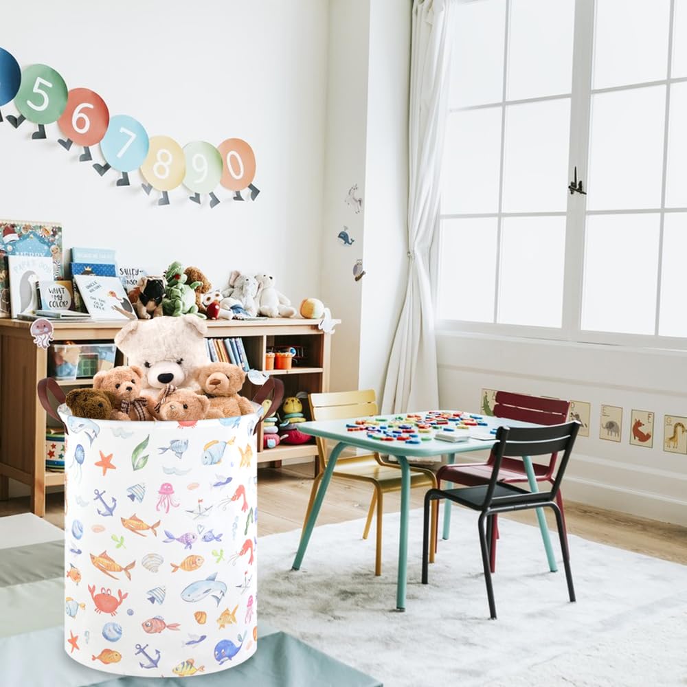 FXOCSHE baby storage basket keeps toys tidy in kids' rooms.
