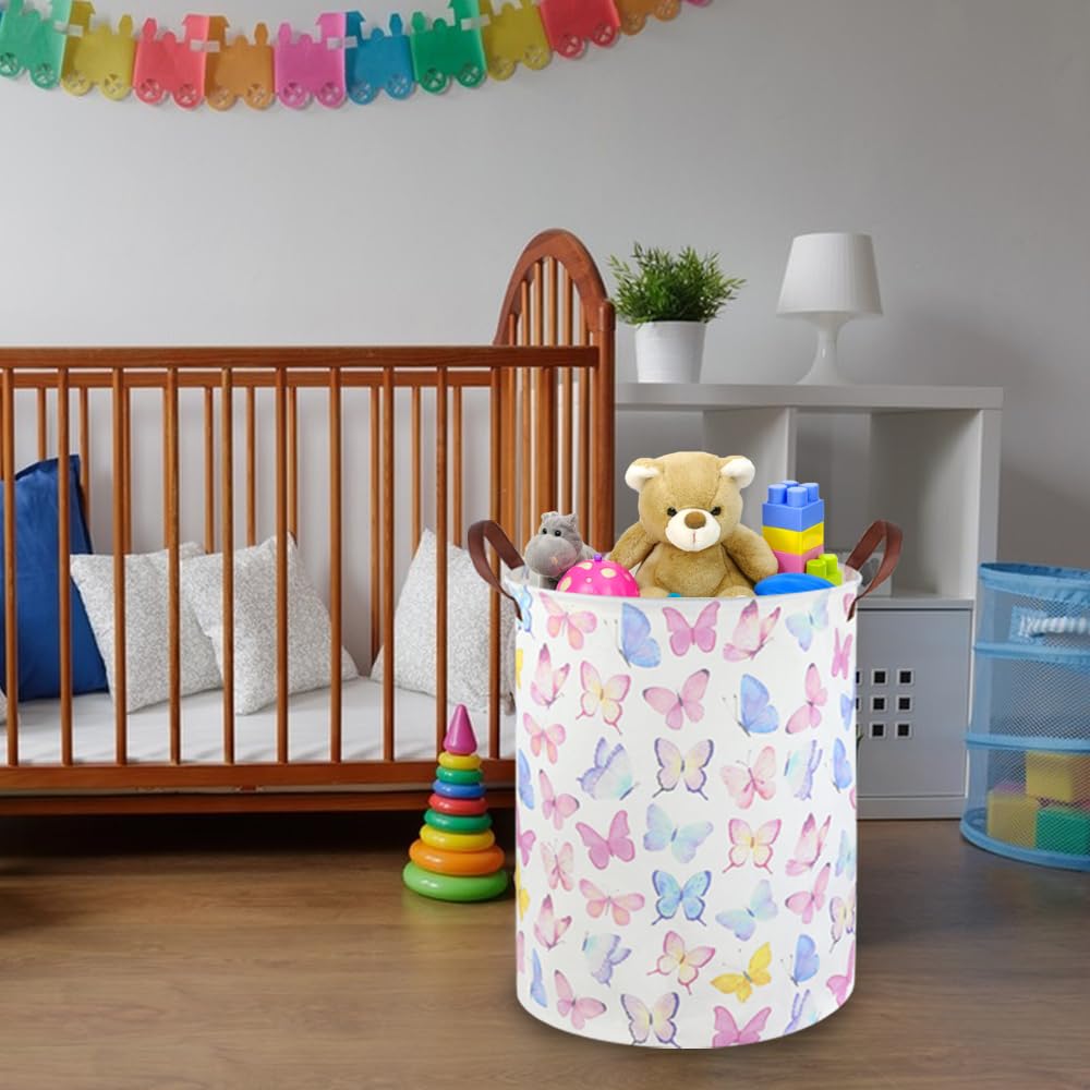 FXOCSHE Butterfly Laundry Basket features sturdy handles for portability.