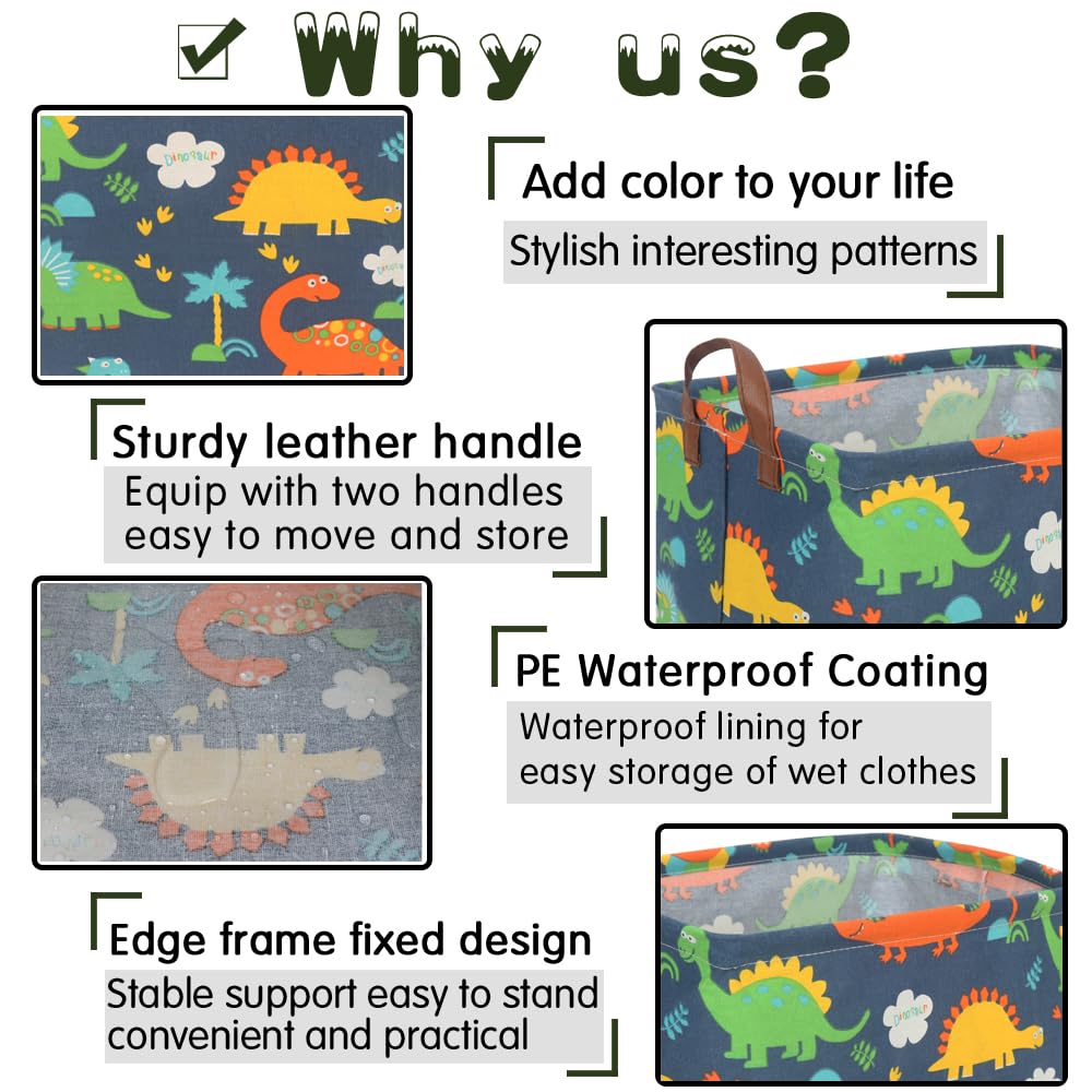 FXOCSHE Easter Dinosaur Basket material highlights durable canvas and waterproof lining.