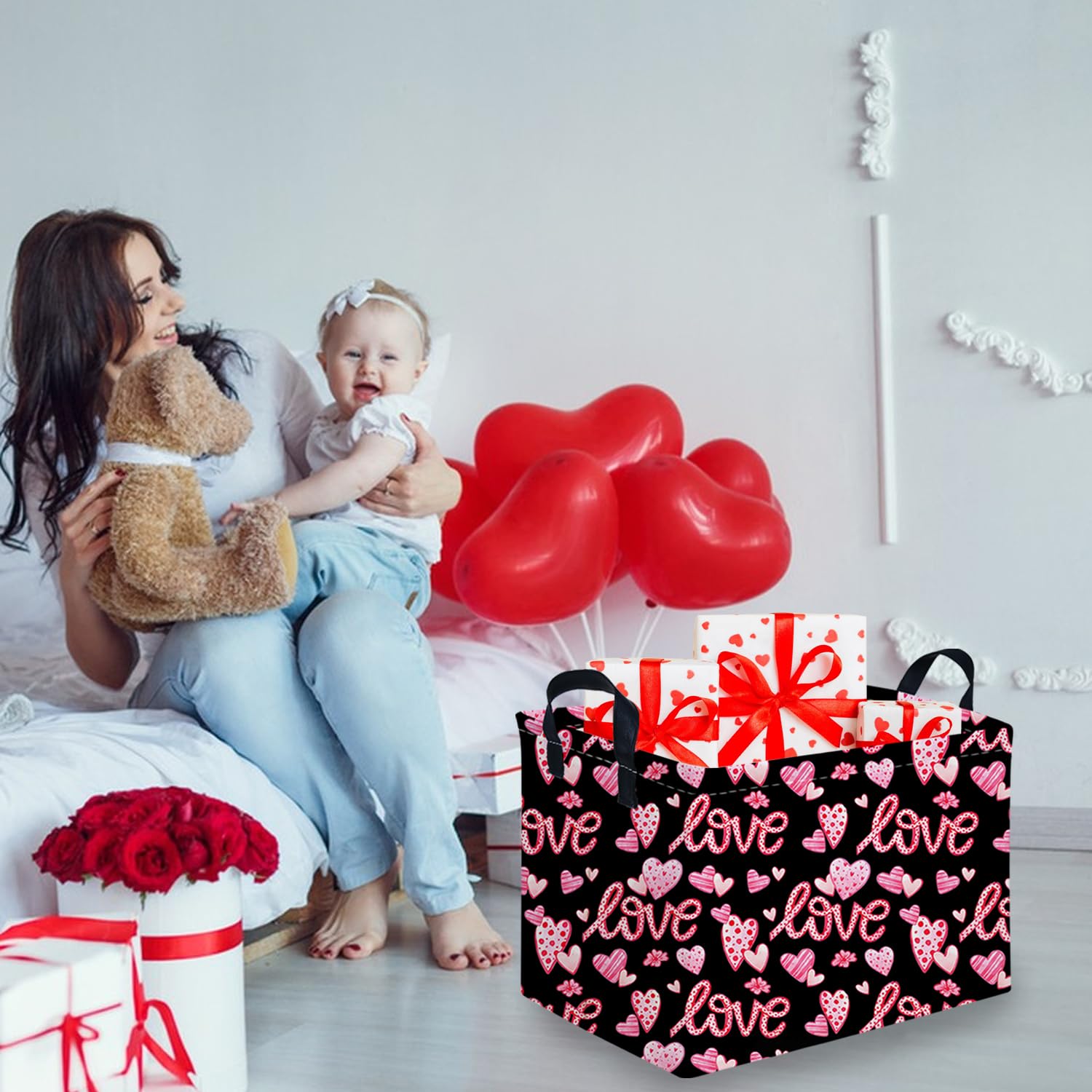 FXOCSHE girl room decor storage basket keeps toys and books tidy.