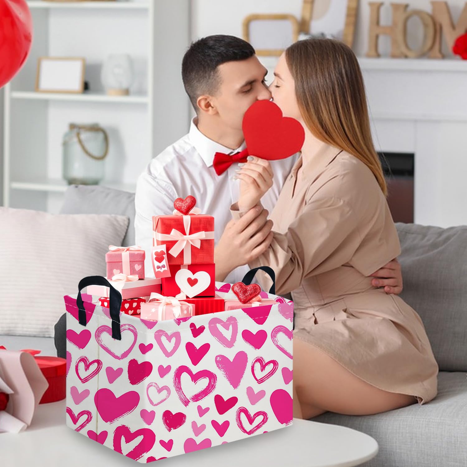 FXOCSHE heart print Easter basket adds playful storage charm.