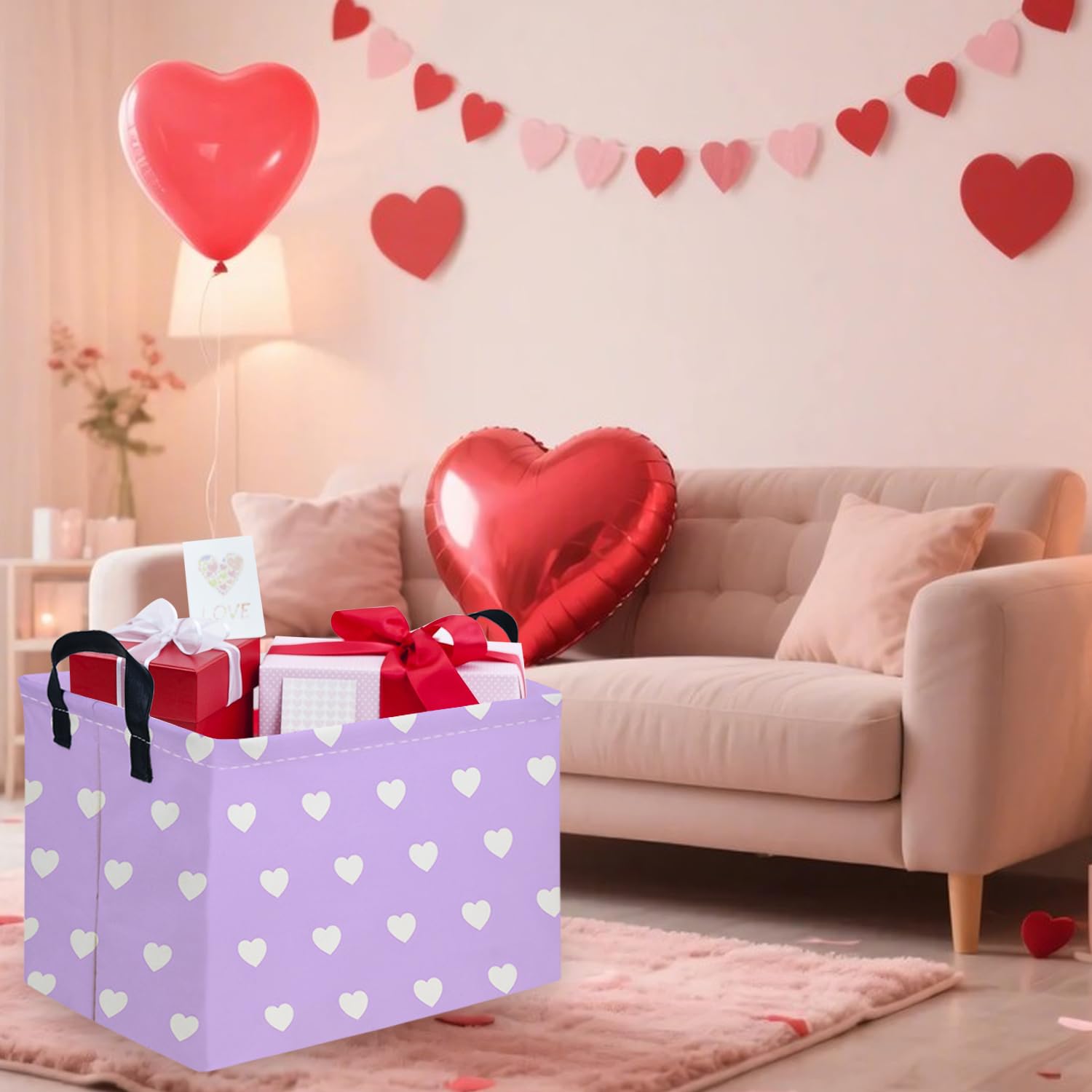 FXOCSHE hearts-print Easter basket adds charm to kids' rooms.