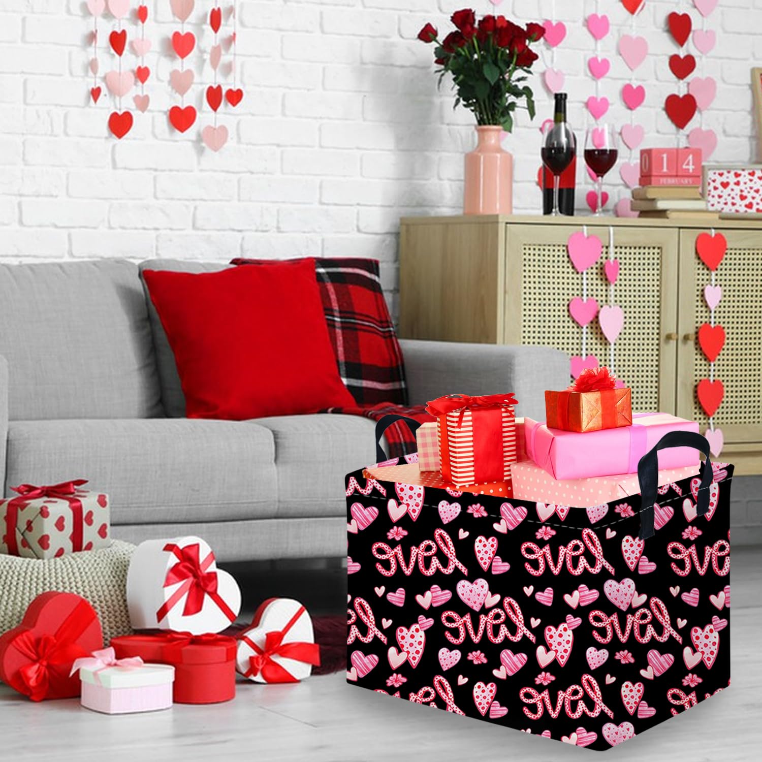 FXOCSHE hearts print Easter basket adds seasonal charm to decor.
