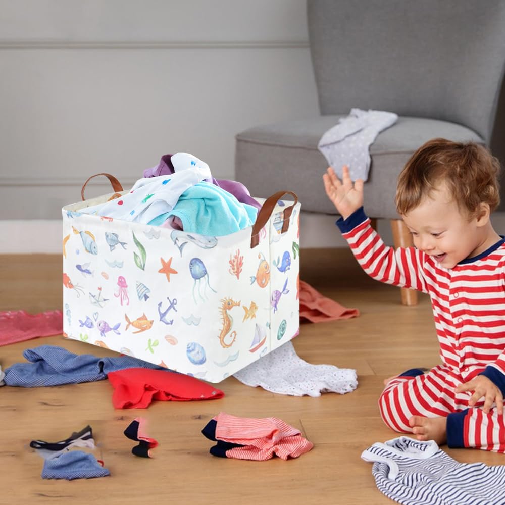 FXOCSHE Kids Toy Organizer Basket keeps rooms tidy.