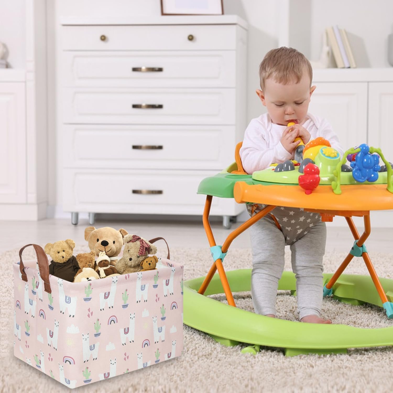 FXOCSHE leather-handled storage bin offers portable organization anywhere.