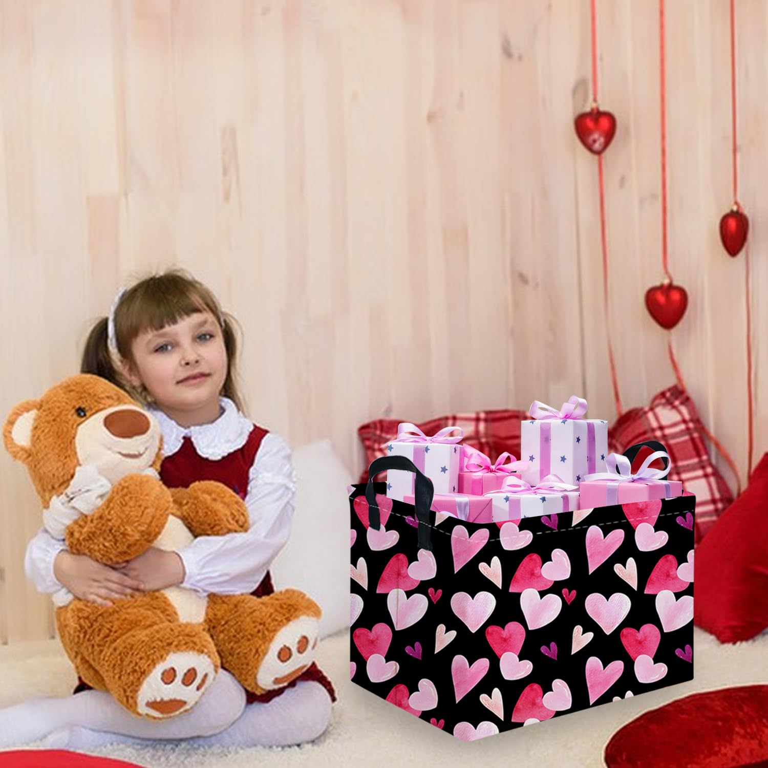FXOCSHE nursery basket shot shows foldable design ideal for organizing plushes and books.