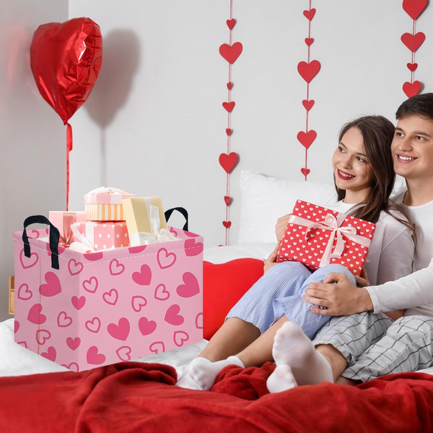 FXOCSHE pink gift basket with handle ideal for gifts and home organization.