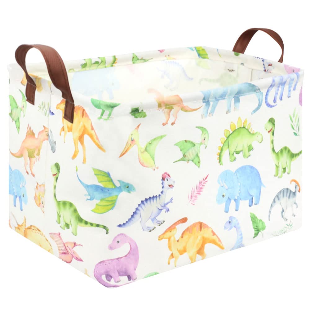 FXOCSHE Rectangle Dinosaur Basket front view, ideal for toy organization in a kids' room