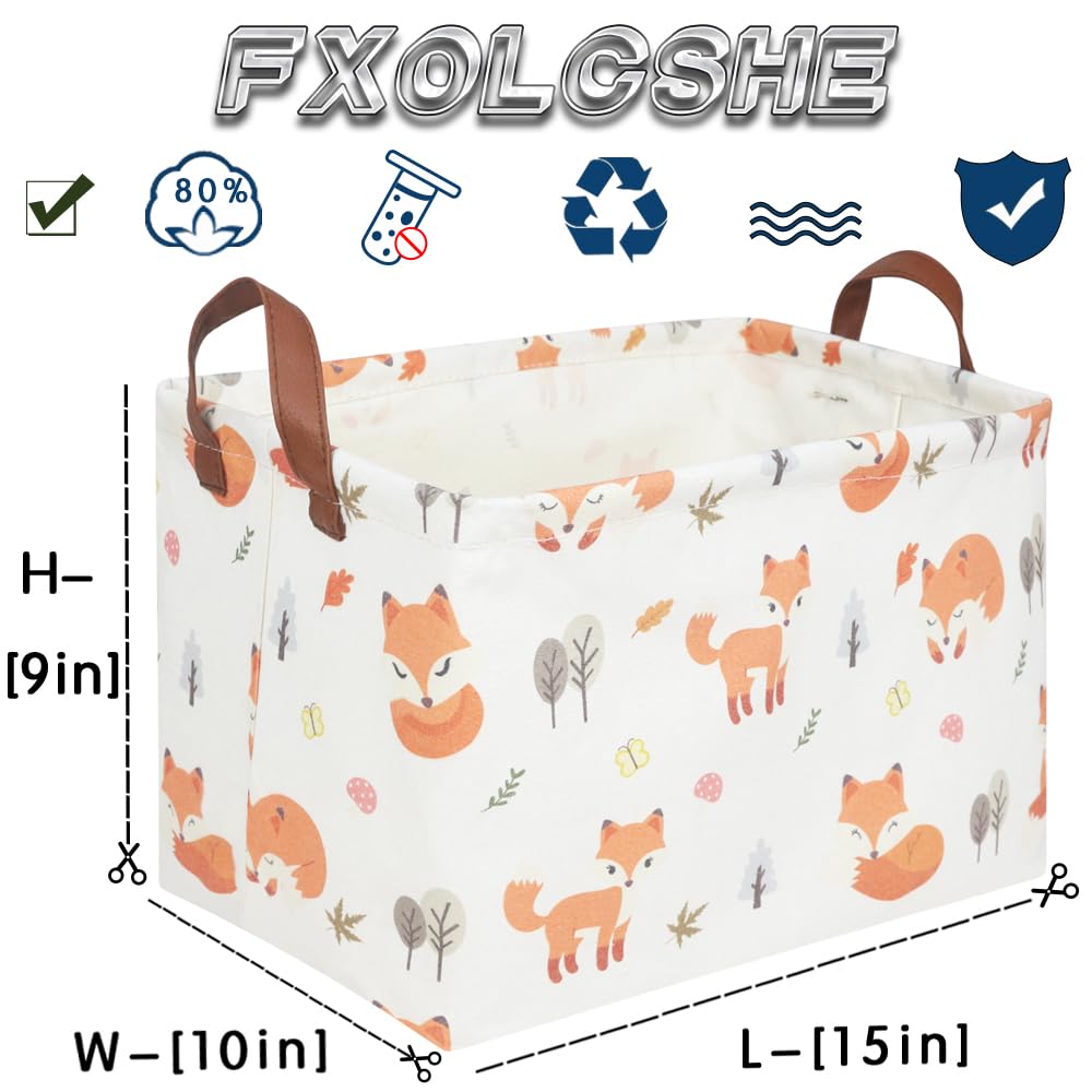 FXOCSHE Rectangle Fox Basket complements woodland nursery decor with a playful fox accent.