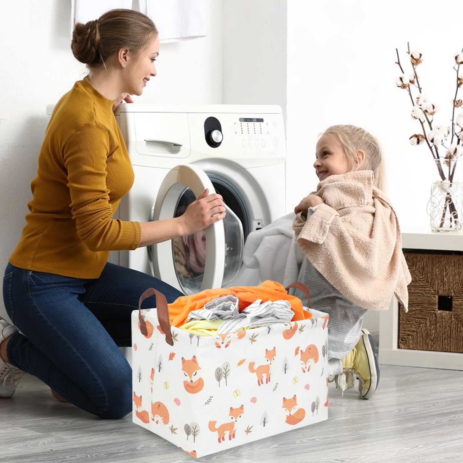 FXOCSHE Rectangle Fox Basket open and standing, ready to organize toys.