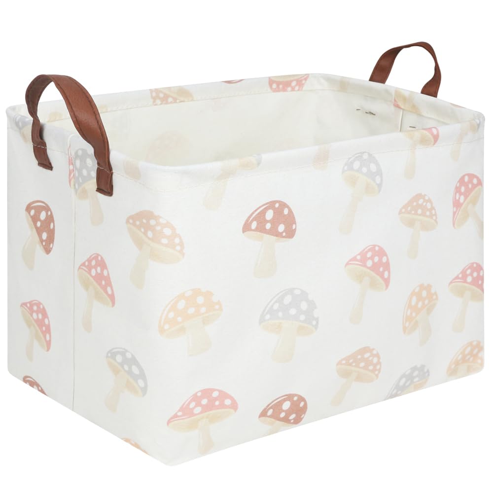 FXOCSHE rectangular baby laundry basket with mushroom design keeps the nursery tidy.
