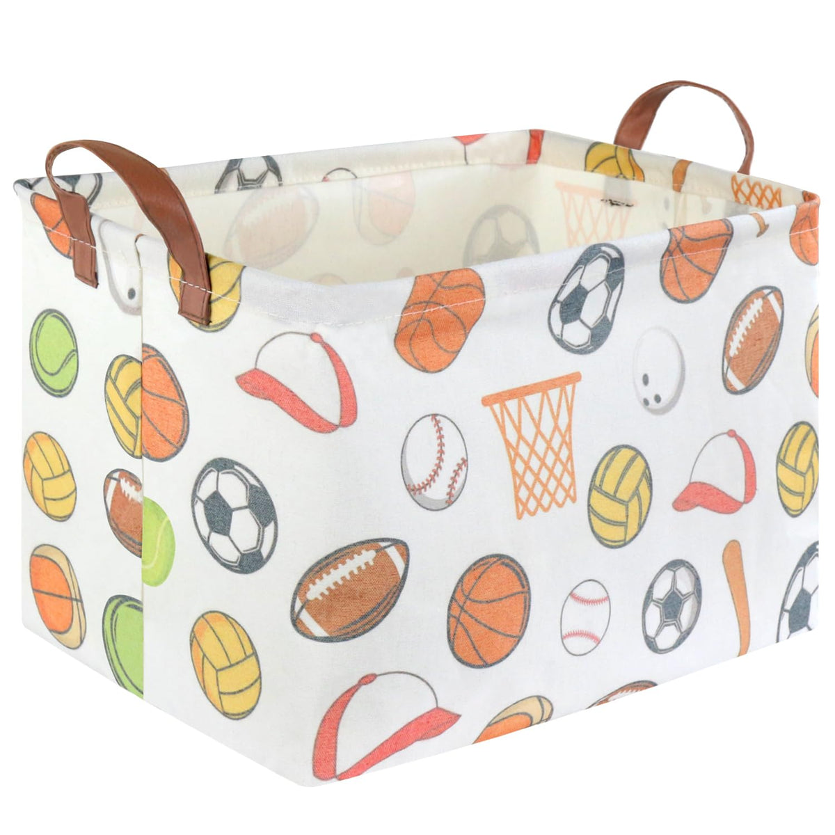 FXOCSHE rectangular ball basket folded for compact storage in a kids' room.