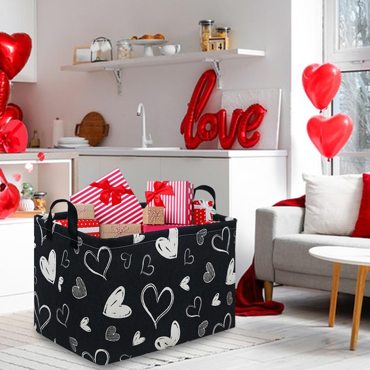 FXOCSHE rectangular black gift basket in nursery use, perfect for clothes or blankets