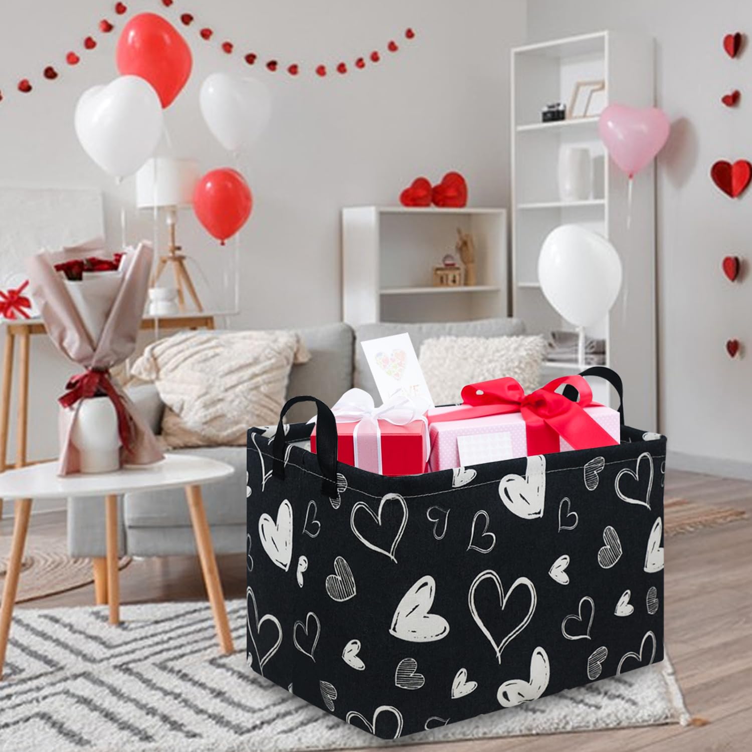 FXOCSHE rectangular black gift basket open top, stands upright for fast toy access