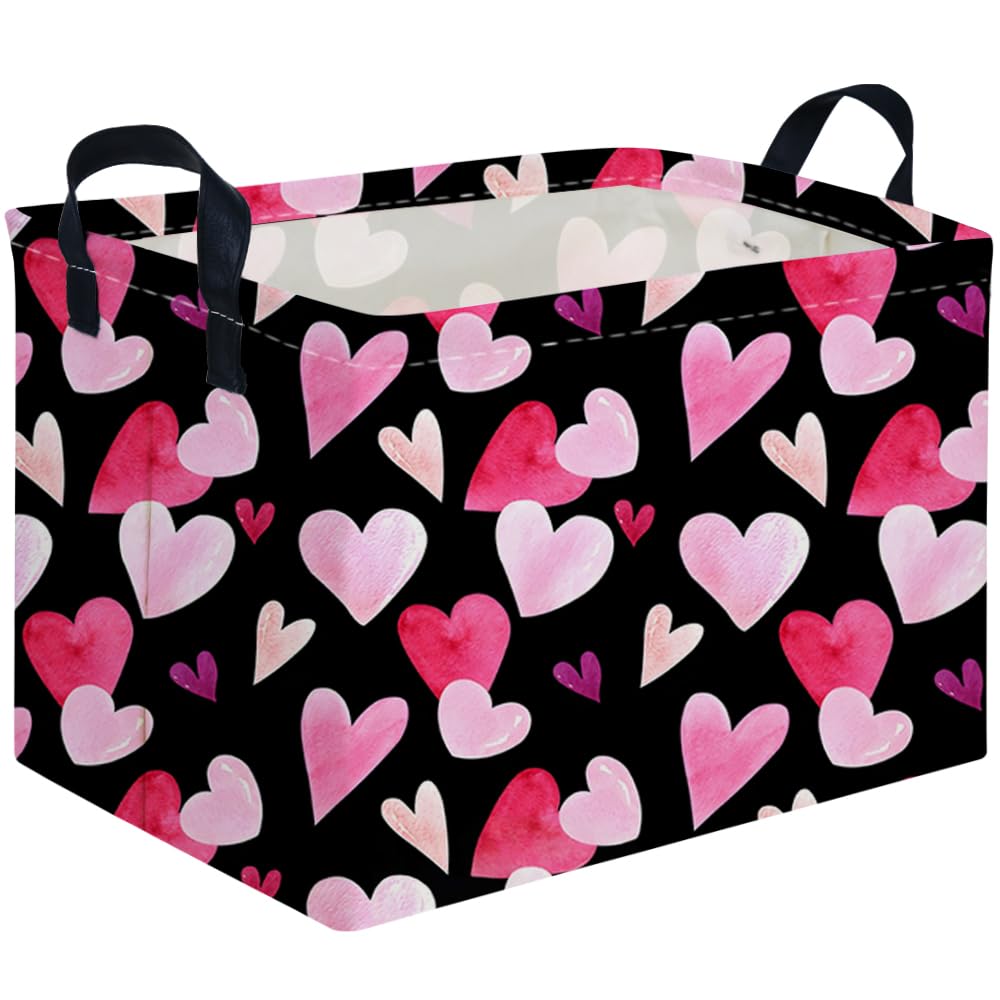 FXOCSHE rectangular black Valentine basket closeup highlights durable, portable storage for toys and decor.