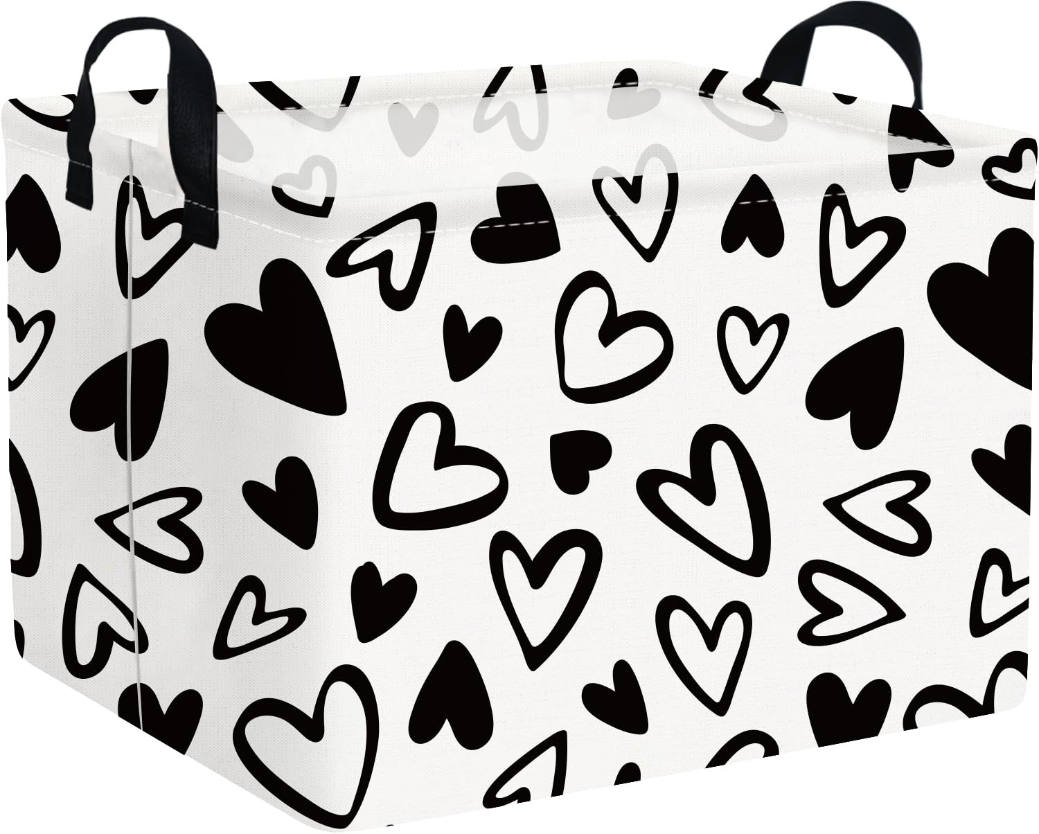 FXOCSHE rectangular Easter basket with black heart design, ideal for toy organization.