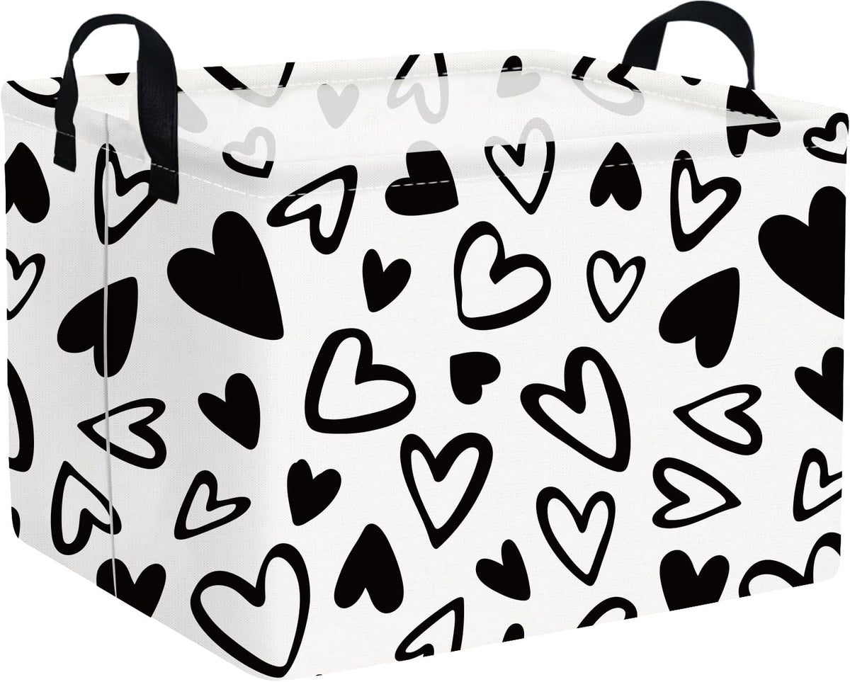 FXOCSHE rectangular Easter basket with black heart design, ideal for toy organization.