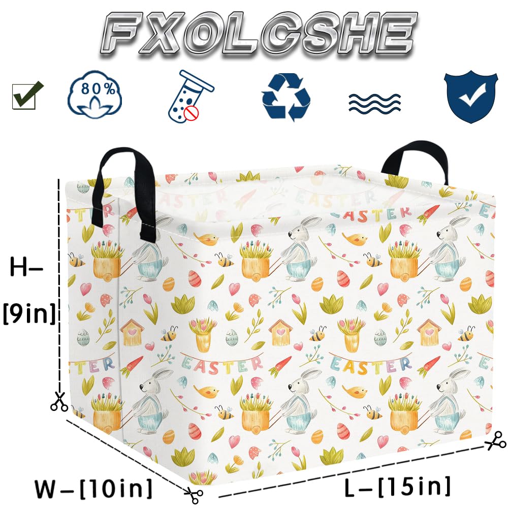 FXOCSHE rectangular Easter basket leather handle closeup highlights portability.