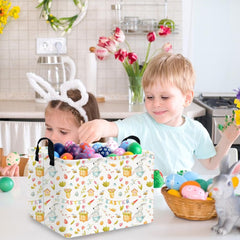 FXOCSHE rectangular Easter basket open-top demonstrates roomy interior for plush toys and books.