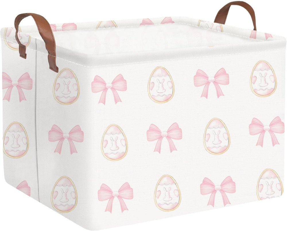 FXOCSHE rectangular Easter basket with pink bow for cute gift-giving and toy storage.