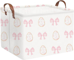 FXOCSHE rectangular Easter basket with pink bow for cute gift-giving and toy storage.