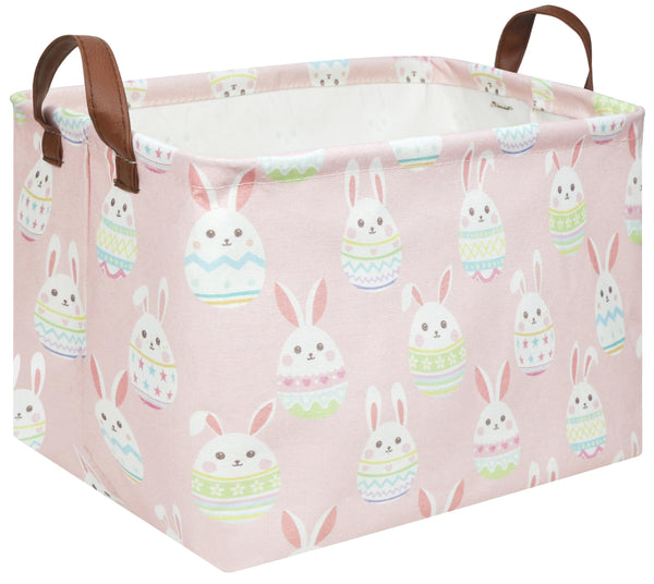 FXOCSHE rectangular Easter basket pink front view for toy storage and organization