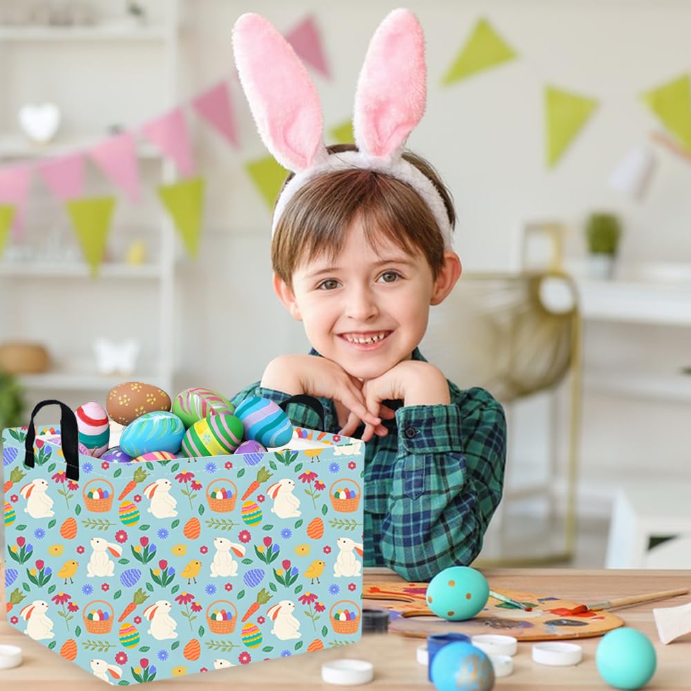 FXOCSHE Rectangular Easter Bunny Basket with leather handle for portability