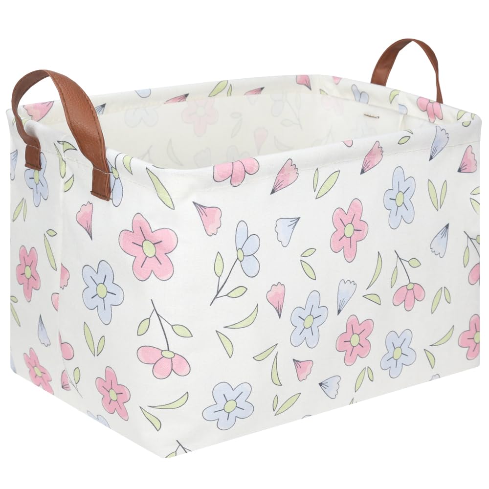FXOCSHE rectangular flower basket with blue flowers, keeps kids’ toys neatly organized.
