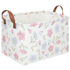FXOCSHE rectangular flower basket with blue flowers, keeps kids’ toys neatly organized.
