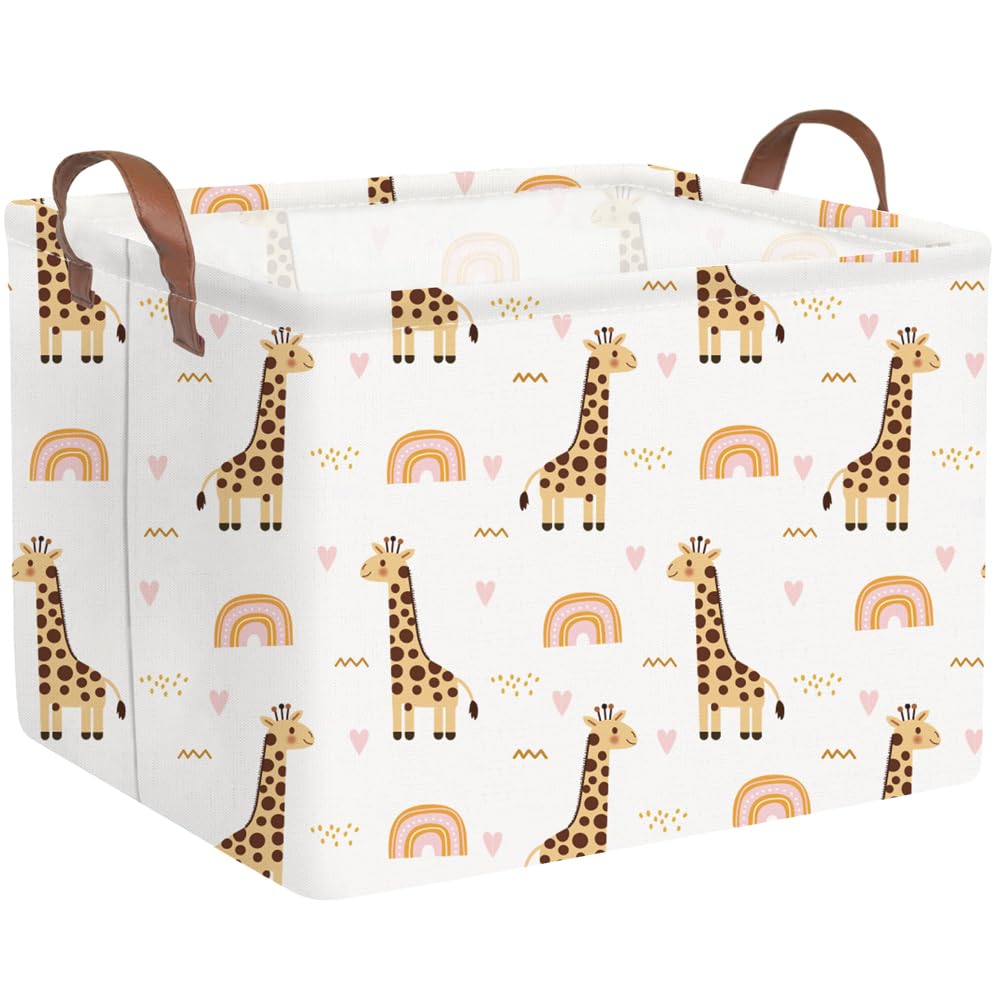 FXOCSHE rectangular giraffe basket front view for nursery organization and toy storage.