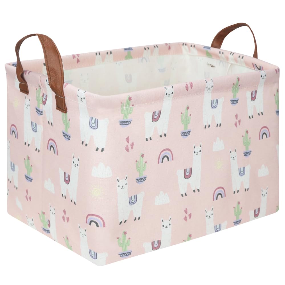 FXOCSHE rectangular pink alpaca basket for nursery storage and organization.