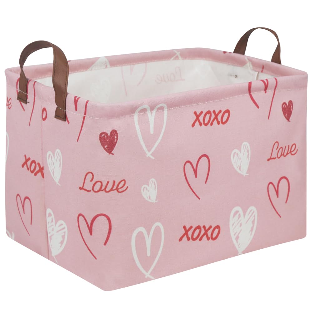 FXOCSHE rectangular pink basket with handle for stylish closet organization