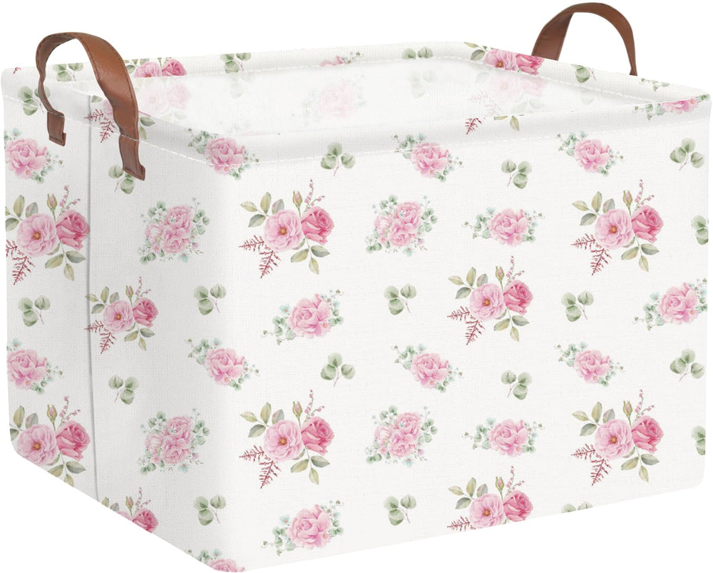 FXOCSHE rectangular rose pink basket front view for kid’s room storage