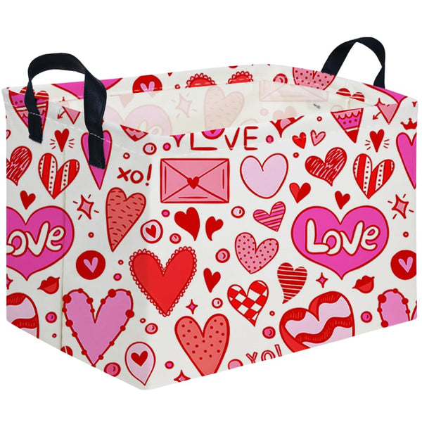 FXOCSHE rectangular valentines basket pink with handle for gifting and organization.