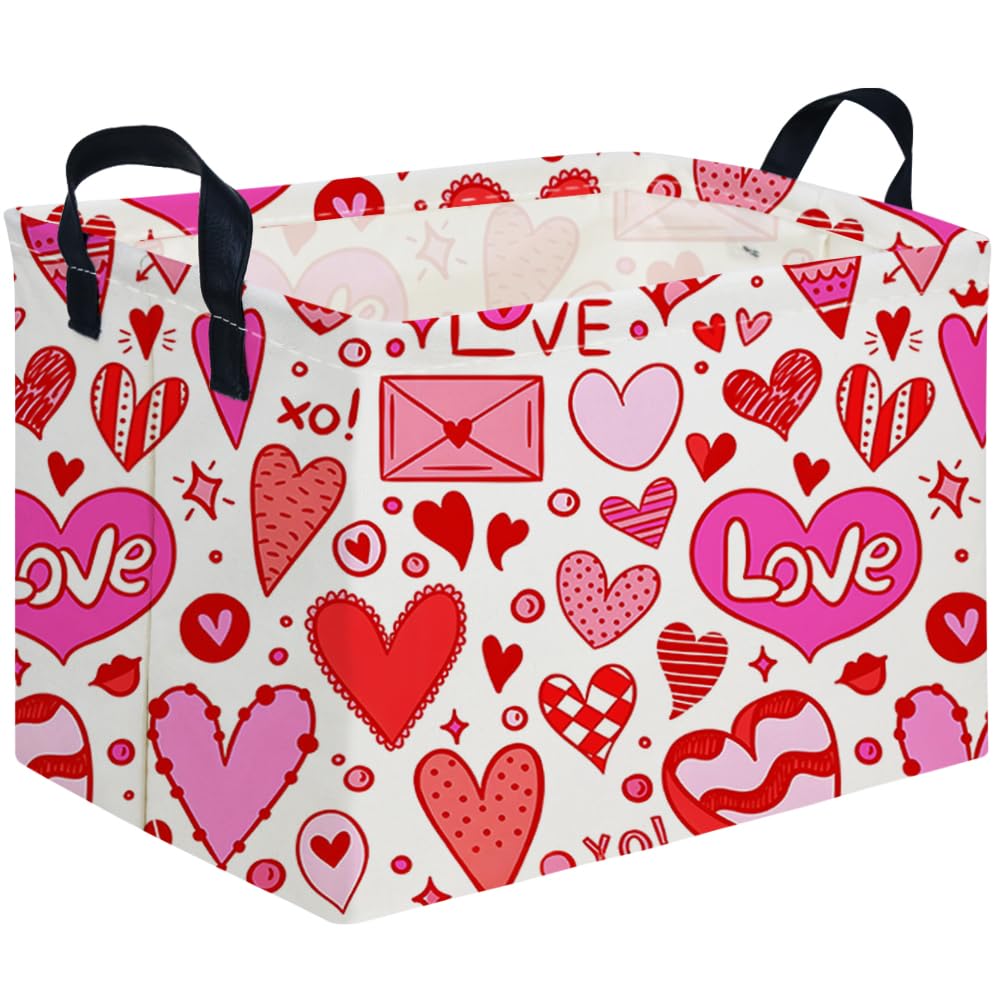 FXOCSHE rectangular valentines basket pink with handle for gifting and organization.